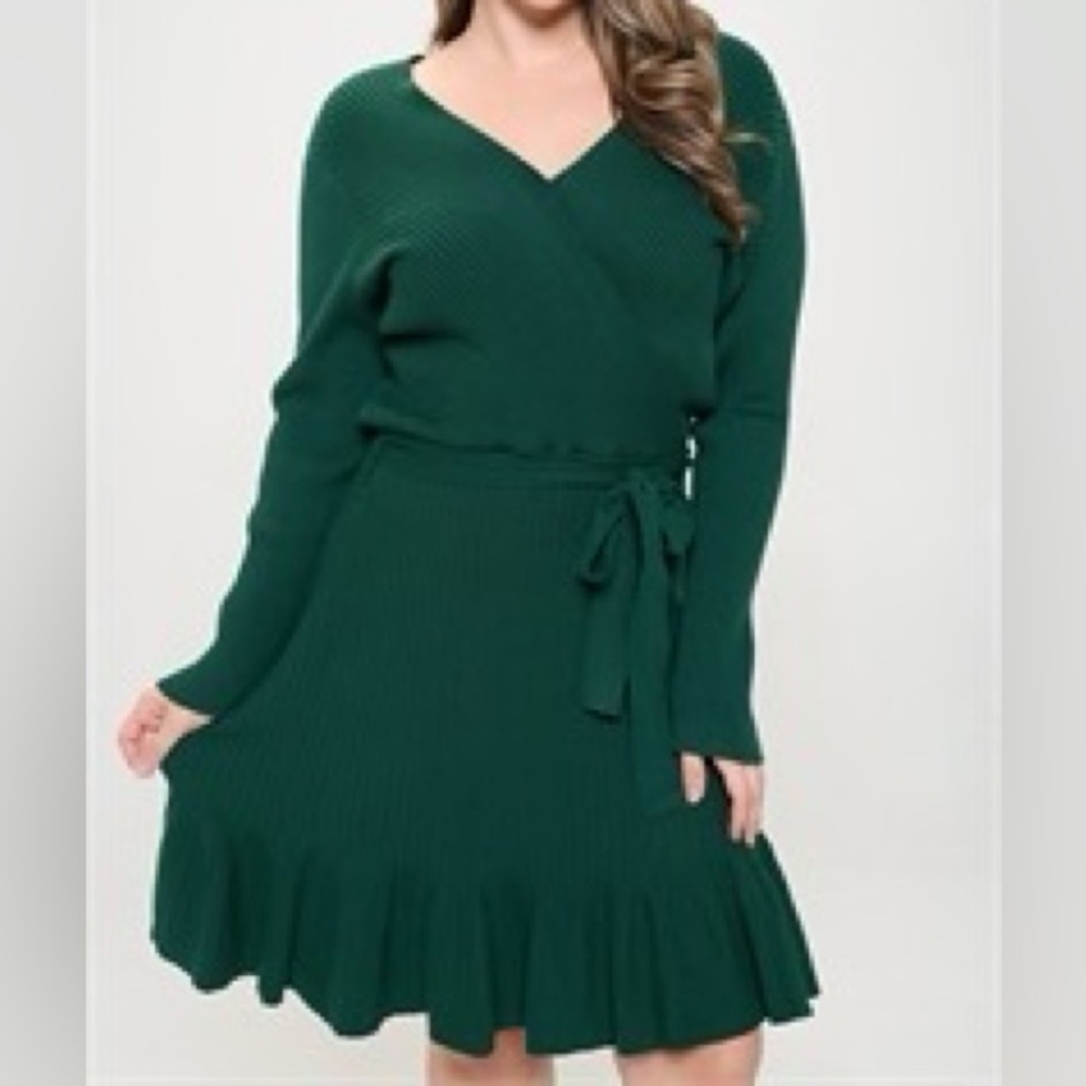 Hunter Green Ribbed  Plus Size Sweater Dress